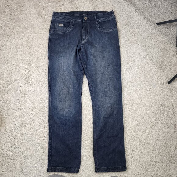 KUHL Mens Denim Klassik 32x32 Blue Jeans Straight Fit Cargo Pants Indigo Dye REI - Picture 2 of 9